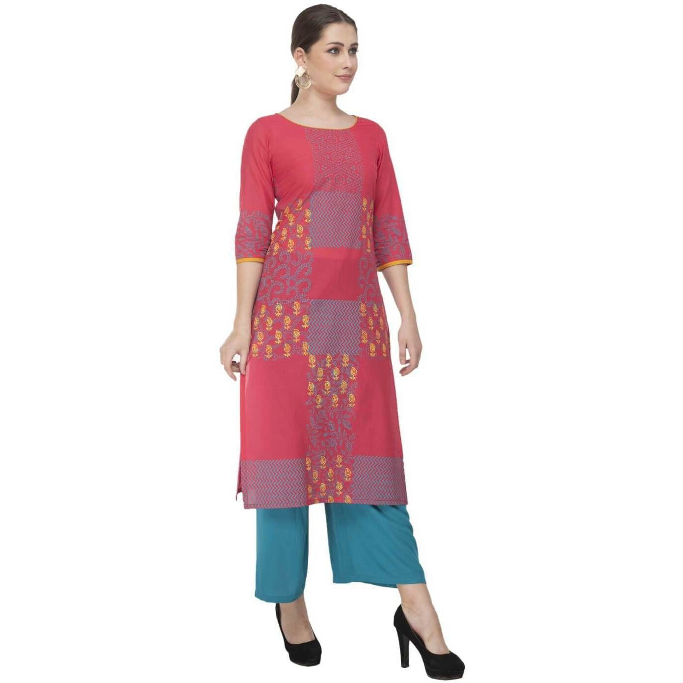 NOZ2TOZ Women Printed Straight Kurta Pink